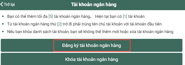 Đăng ký tài khoản ngân hàng rút tiền