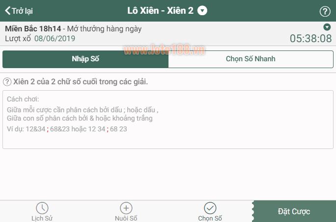 Giao diện chơi xiên 2 trên Loto188 Giao diện chơi xiên 2 trên Loto188